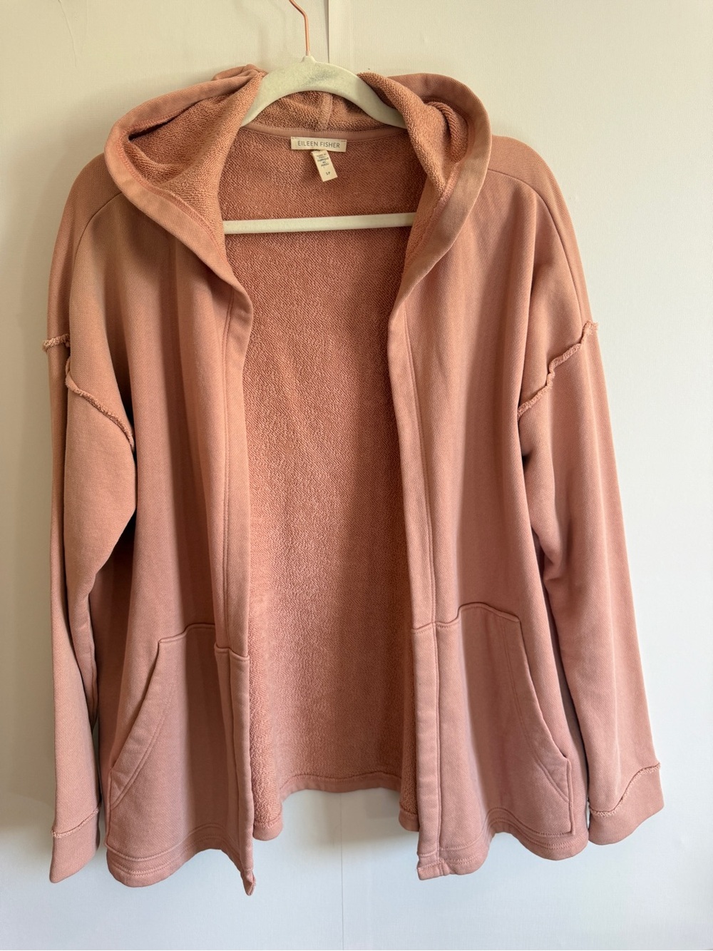 Eileen Fisher Hooded Open Front Cardigan | Dusty Rose peach  | Small cotton